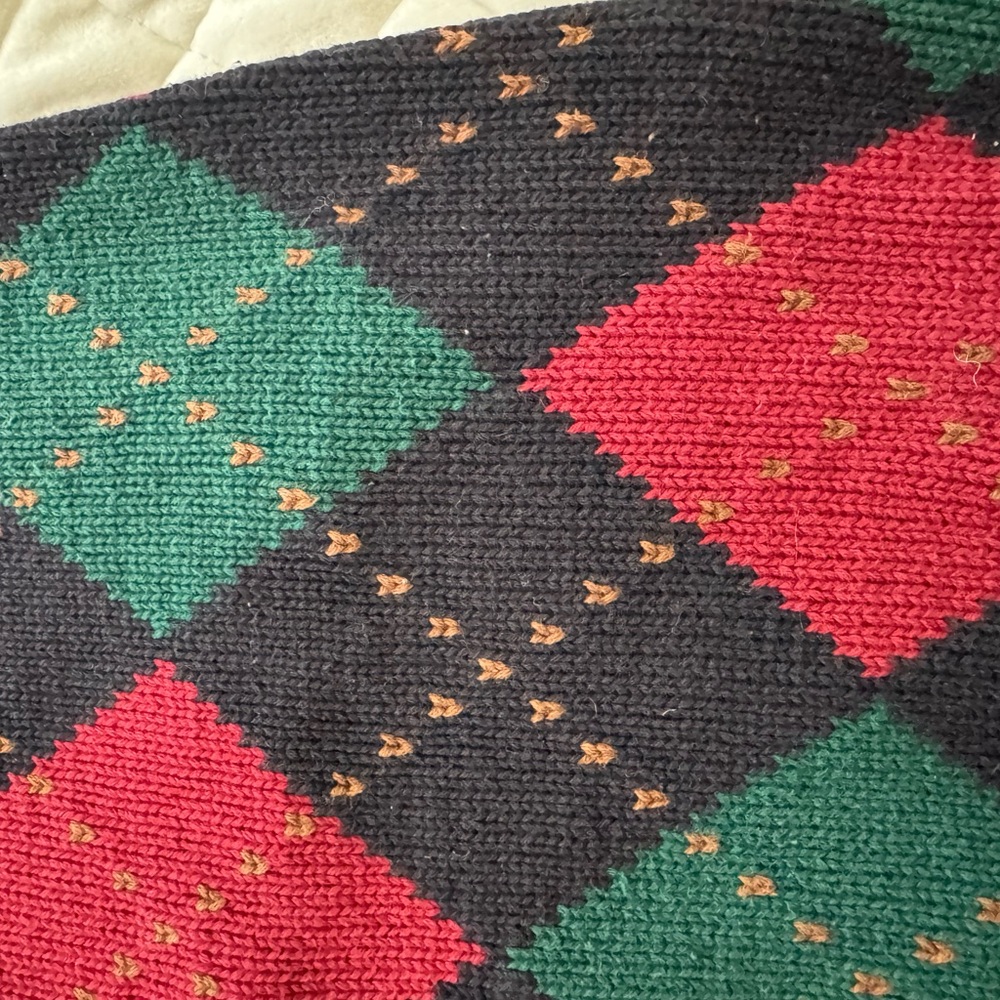 Vintage Lands’ End Argyle Sweater Vest Navy Red Green Preppy Knit - Picture 7 of 12